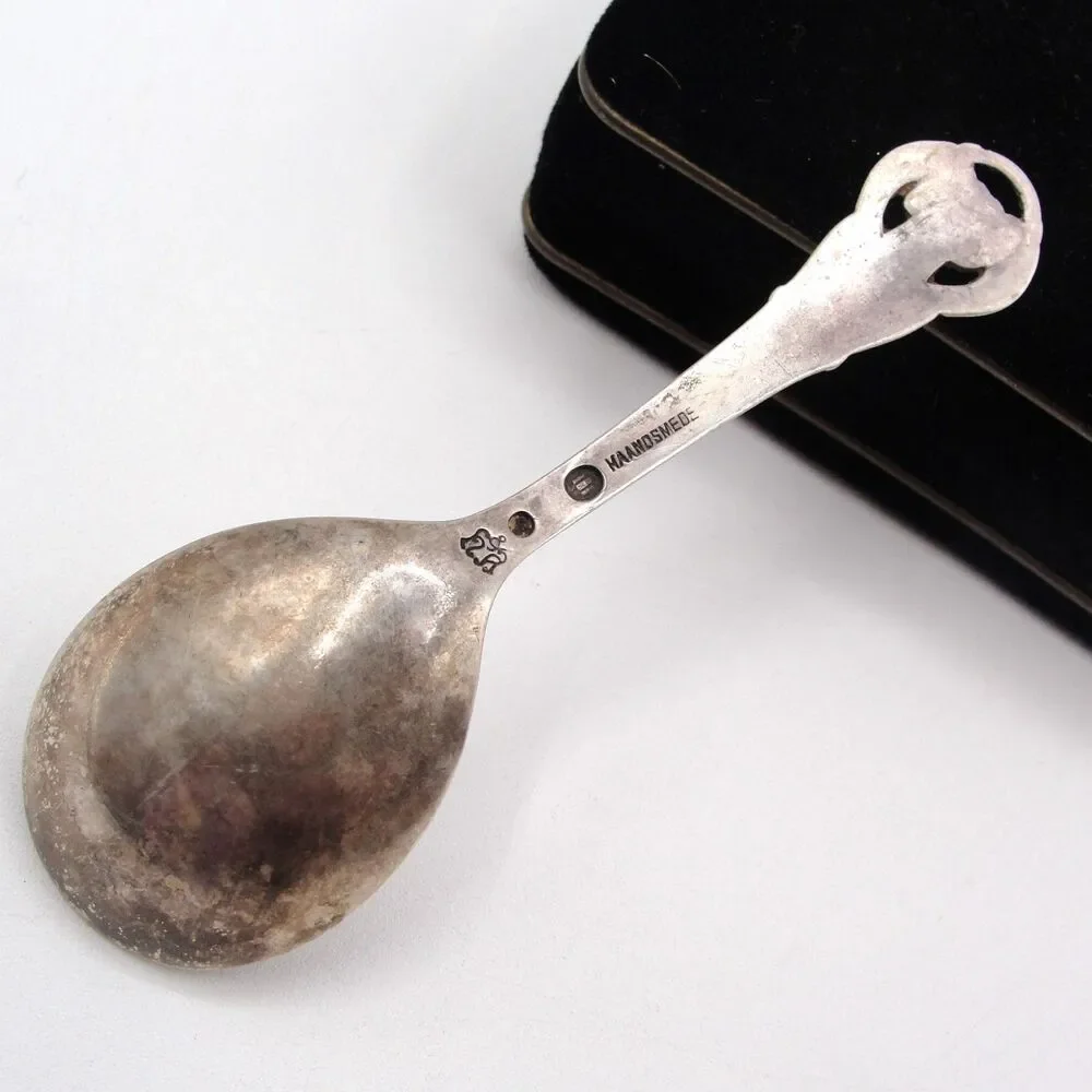 Hansen & Andersen Silver Serving Spoon Danish HAANDSMEDE 3 Towers Hallmark 4”